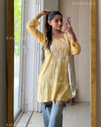 AstarQala - Ina Short Modal Chikankari Kurta Top - Yellow - 104