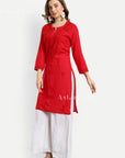 Gazala Rayon Straight Chikankari Kurta For Women - Red