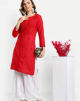 Gazala Rayon Straight Chikankari Kurta For Women - Red