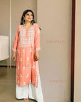 AstarQala - Chandani Chikankari Rayon Straight Kurta For Women - Peach - 11_2e74297d-6629-47a1-a383-7dbfa0a90e66