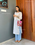 AstarQala - Mehar Chanderi Chikankari Straight Long Kurta For Women - - 126