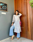AstarQala - Mehar Chanderi Chikankari Straight Long Kurta For Women - White - 128