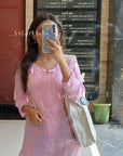 AstarQala - Raga Chanderi Chikankari Solid Women's Long Kurta - Pink - 141