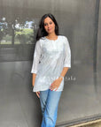 AstarQala - Nura Chanderi Straight Chikankari Short Kurti Top - Kashmiri & Lucknowi - - 142_529e6d48-a0e3-4317-89d8-455f81cde178