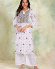 AstarQala - Eshra Chikankari Cotton Kurta For Women's - Brown - 142_580fca37-ce10-47de-ac65-790946078d0d