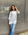 AstarQala - Nura Chanderi Straight Chikankari Short Kurti Top - Kashmiri & Lucknowi - - 143_d9ea22cb-5b54-4683-bb9d-6ad36ec99d21
