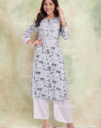 AstarQala - Zoya Mulmul Chikankari Printed Women's Kurta - Grey - 157