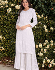 AstarQala - Daani Chaikankari Muslin Modal 2 Piece Kurta & Sharara Set For Women's - White - 167_344661fb-ea0a-4b1f-b407-b9eeb7daface
