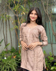 AstarQala - Dua Cotton Chikankari Short Kurti Top For Women's - Brown - 184_eda3eaaa-a862-4ad0-a02d-bf4bd1ed211a
