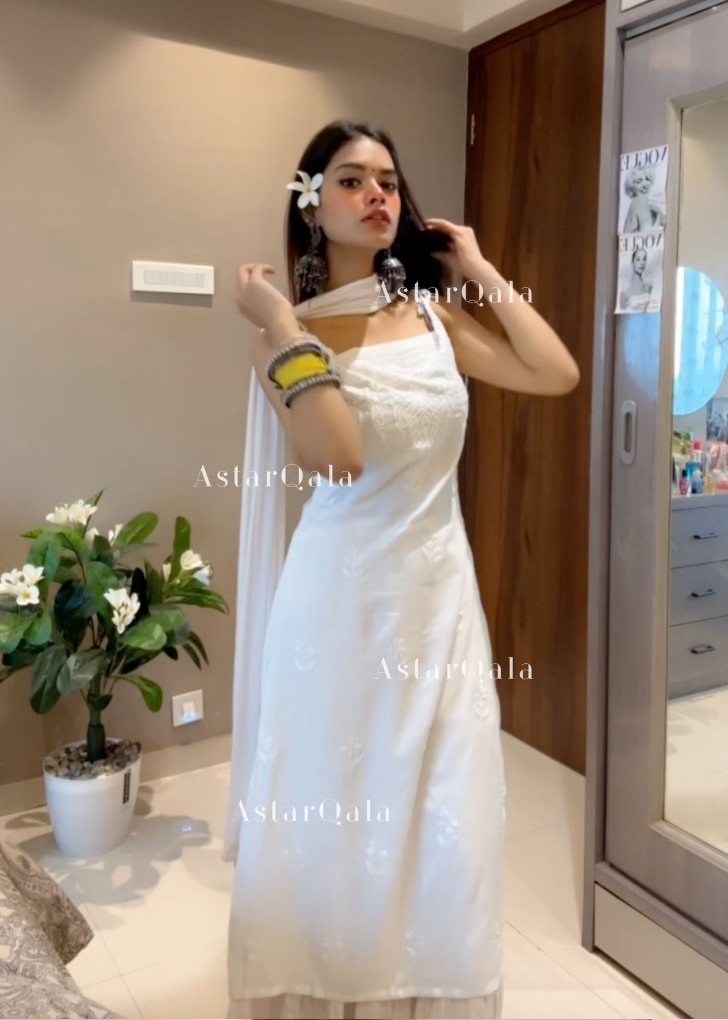 Bushra Rayon Chikankari Sleeveless Long Strap Kurti - White AstarQala Bushra Rayon Chikankari Sleeveless Long Strap Kurti - White AstarQala