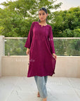 AstarQala - Gazala Rayon Straight Chikankari Kurta For Women - Burgundy - 208