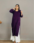 AstarQala - Safina Rayon Cotton Chikankari Solid Women's Long Kurta - Wine - 20