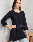 AstarQala - Taya Chikankari Rayon Short Kurti Top - Black - 217