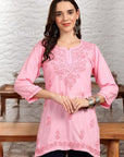 AstarQala - Taya Chikankari Rayon Short Kurti Top - Pink - 222_e6bfeef8-ca31-4305-9fcd-a953d18ab747