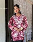 AstarQala - Aiish Straight Chiffon Chikankari Printed Short Kurta Top For Women - - 226