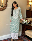 AstarQala - Modal Chikankari Printed Women's Long Kurta - Green - Green - 226_2f5e1dfa-017b-4e54-a23a-cd25897359e8