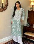AstarQala - Modal Chikankari Printed Women's Long Kurta - Green - - 227