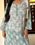 AstarQala - Modal Chikankari Printed Women's Long Kurta - Green - - 229_844d42fd-e0e9-4b69-9d85-8309b684e7d1