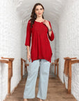 AstarQala - Taya Chikankari Rayon Short Kurti Top - Red - 234_929fc72f-7d53-4a8d-8d87-5db7a0d10567