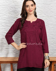 AstarQala - Taya Chikankari Rayon Short Kurti Top - Wine - 248_e59bc251-027f-4f6b-bf0f-1670cb6f572c