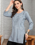 AstarQala - Taya Chikankari Rayon Short Kurti Top - Gray - 250_dc50f338-6ec5-4c22-9f5c-b9df00419120
