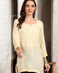 AstarQala - Taya Chikankari Rayon Short Kurti Top - Yellow - 252_8cb3aa5e-44f1-4e7c-b38e-4c74dd653b86