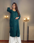 AstarQala - Safina Rayon Cotton Chikankari Solid Women's Long Kurta - Green - 25