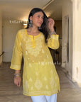 AstarQala - Effat Hand Embroidered Cotton Lucknowi Chikankari Short Kurti Top For Women - Yellow Kurti - 263_f3c85e9c-6c1c-48e2-8ff6-53b5885281df