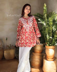 AstarQala - Jehan Chikankari Mulmul Short Kurti - Red - 264_f264623f-a58d-4f40-a873-50ef3df4b1f3