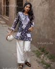 Aiish Straight Chiffon Chikankari Printed Short Kurta Top For Women - Black