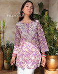 AstarQala - Jehan Chikankari Mulmul Short Kurti - Lavender - 269_4900cb06-b883-4339-9dd0-400038f451cd