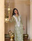 AstarQala - Mahira Leheriya Long Kota Doria Chikankari Kurta For Women - Green - 269_b65c08b1-a1c1-4450-9e9f-933880ba5330