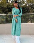 AstarQala - Mehar Chanderi Chikankari Straight Long Kurta For Women - Green - 272