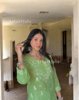 AstarQala - Effat Hand Embroidered Cotton Lucknowi Chikankari Short Kurti Top For Women - Green Kurti - 287_6330b7a8-e316-48d8-891d-482348f584c2