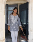 AstarQala - Liba Modal Short Chikankari Kurti Top - Gray - 306