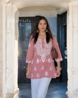 AstarQala - Liba Modal Short Chikankari Kurti Top - - 315