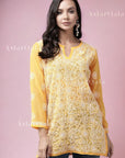 AstarQala - Maithili Georgette Straight Chikankari Short Kurti Top For Women - Yellow - 316_1689e8be-5c57-4b54-aa7c-69e9fe663879
