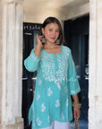 AstarQala - Liba Modal Short Chikankari Kurti Top - Green - 318