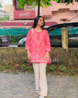 AstarQala - Effat Hand Embroidered Cotton Lucknowi Chikankari Short Kurti Top For Women - - 325