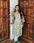 AstarQala - Farheen Mulmul Floral Printed Chikankari Kurti For Women's - Green - 337_e97a528b-60dd-470d-92d5-728368d539d4