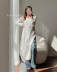 AstarQala - Raga Chanderi Chikankari Solid Women's Long Kurta - White - 340_634bb1a0-bfa5-4694-b996-40af2dd1e6d0