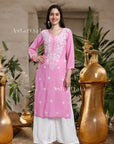 AstarQala - Sehar Rayon Straight Chikankari Kurta For Women - Pink - 350