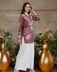 Aiish Straight Chiffon Chikankari Printed Short Kurta Top For Women - Maroon