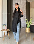 AstarQala - Aspara Chanderi Embroidered Straight Long Kurta For Women - Black - 35_3d224fd7-c0c6-4355-95b7-4d5eb7a8b137