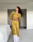 AstarQala - Mehar Chanderi Chikankari Straight Long Kurta For Women - Lime Gold - 362_20b92345-3fd8-4053-a0c0-eee909074643