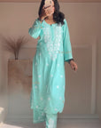 AstarQala - Ada Chikankari Rayon Straight Kurta Set For Women - - 390-Photoroom