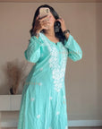 AstarQala - Ada Chikankari Rayon Straight Kurta Set For Women - - 391-Photoroom