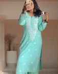 AstarQala - Ada Chikankari Rayon Straight Kurta Set For Women - - 393-Photoroom