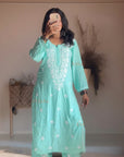 AstarQala - Ada Chikankari Rayon Straight Kurta Set For Women - - 394-Photoroom