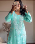 AstarQala - Ada Chikankari Rayon Straight Kurta Set For Women - - 396-Photoroom